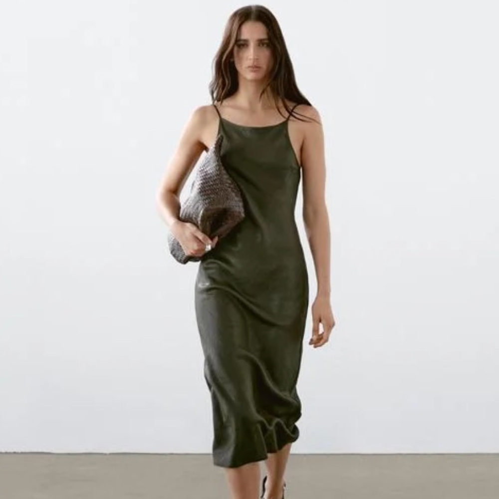 Massimo Ditti Green Slip Dress